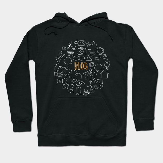 Internet icons around blog sign, SEO optimization Hoodie by Muse